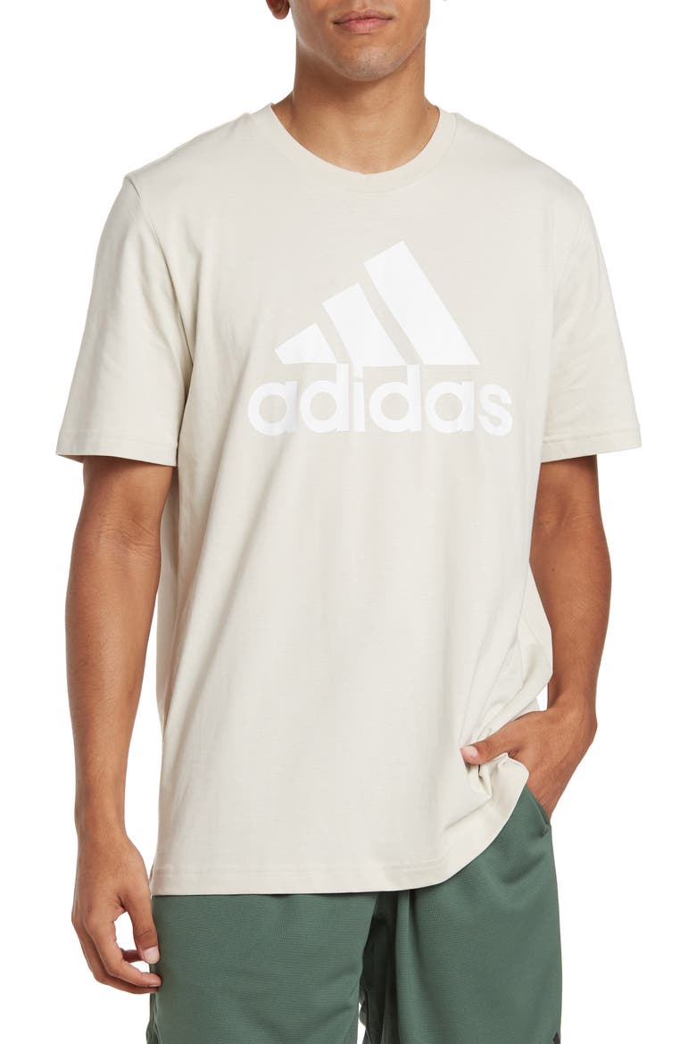 Essentials Badge of Sport Logo T-Shirt, Main, color, ALUMINA/ WHITE