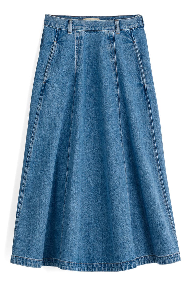 Circle Denim Midi Skirt, Alternate, color, JAVA WASH