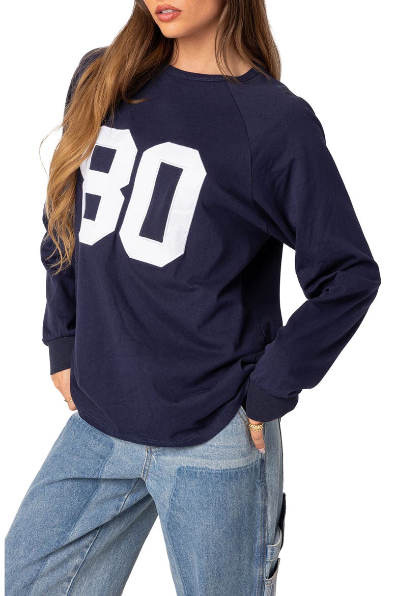 80 Oversize Long Sleeve Cotton Graphic T-Shirt, Alternate, color, NAVY