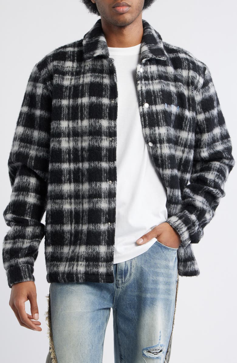 RtA Parlan Pixel Cross Graphic Plaid Shacket, Main, color, Black Pixel Cross