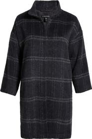 Eileen Fisher Plaid Stand Collar Alpaca & Wool Blend Coat