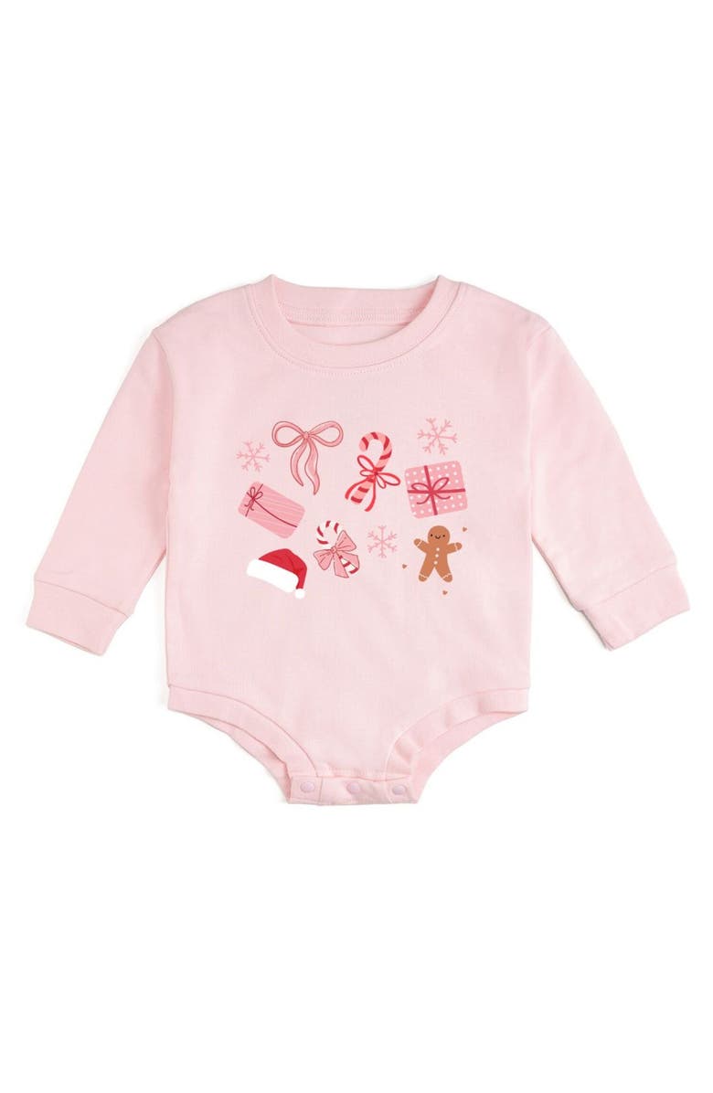 Sweet Wink Christmas Fun Long Sleeve Romper, Main, color, Ballet Pink