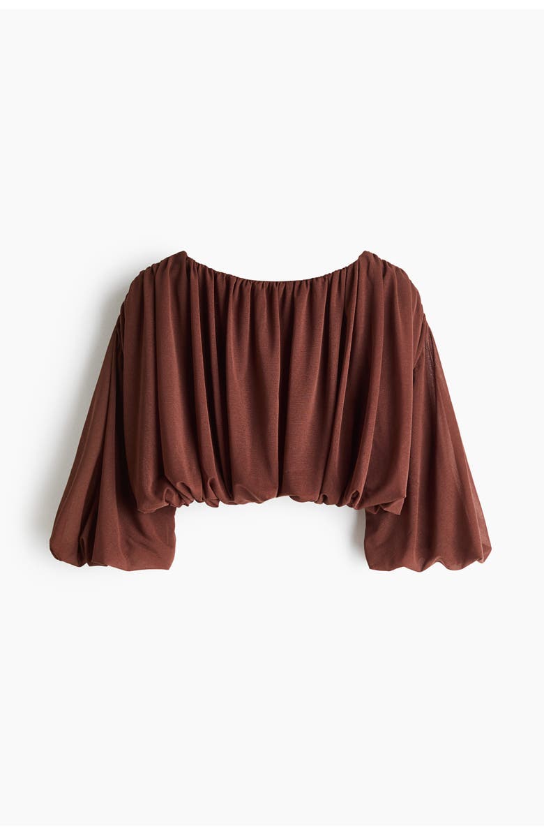 H&M Bubble-hem Cropped Top, Main, color, Brown