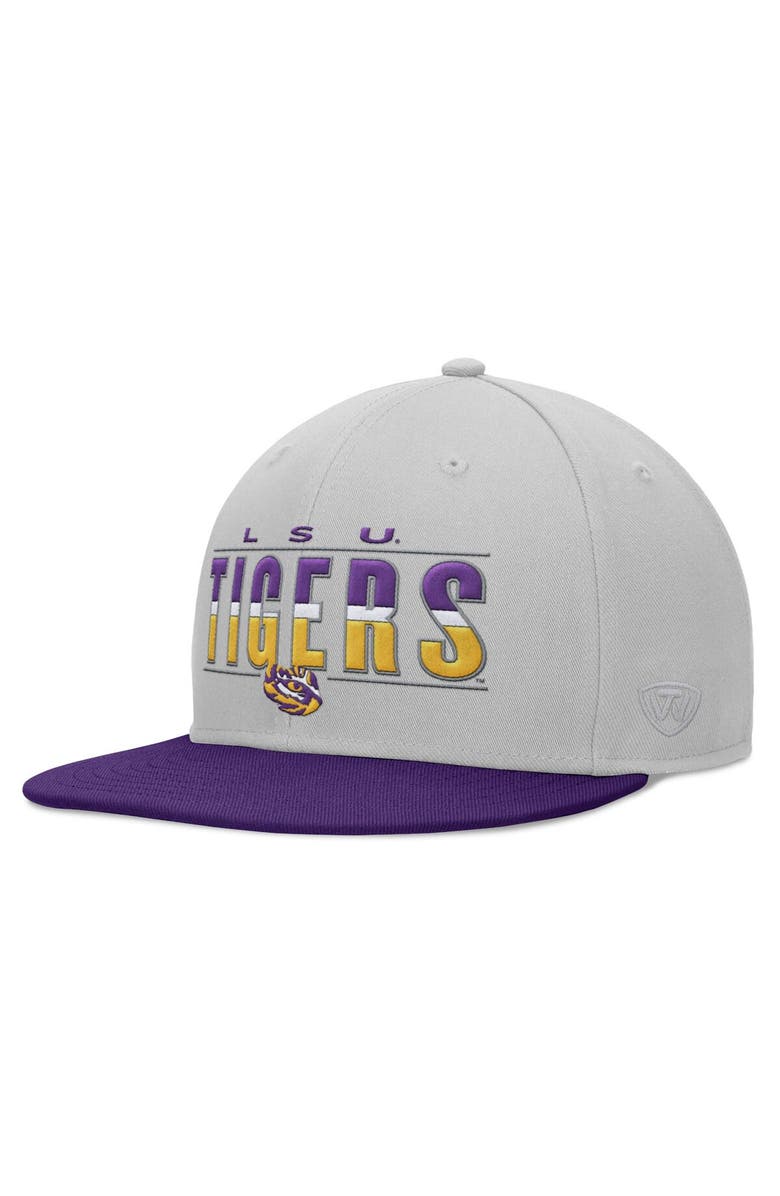 TOP OF THE WORLD Men's Top of the World Gray LSU Tigers Hudson Snapback Hat, Main, color, 