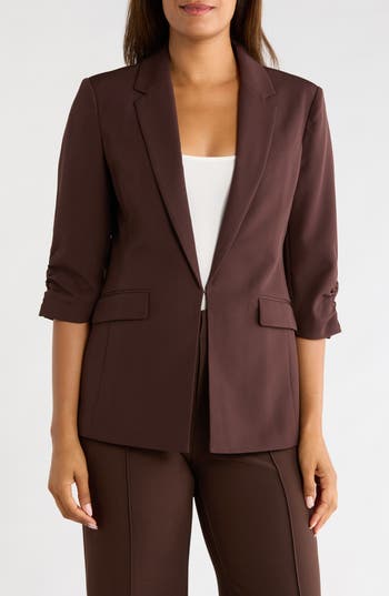 Gemma + Jane Tailored Longline Blazer In Brown