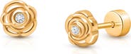 Tiny Blessings 14K Gold on Titanium Everlasting Rose Stud Screw Back Earrings