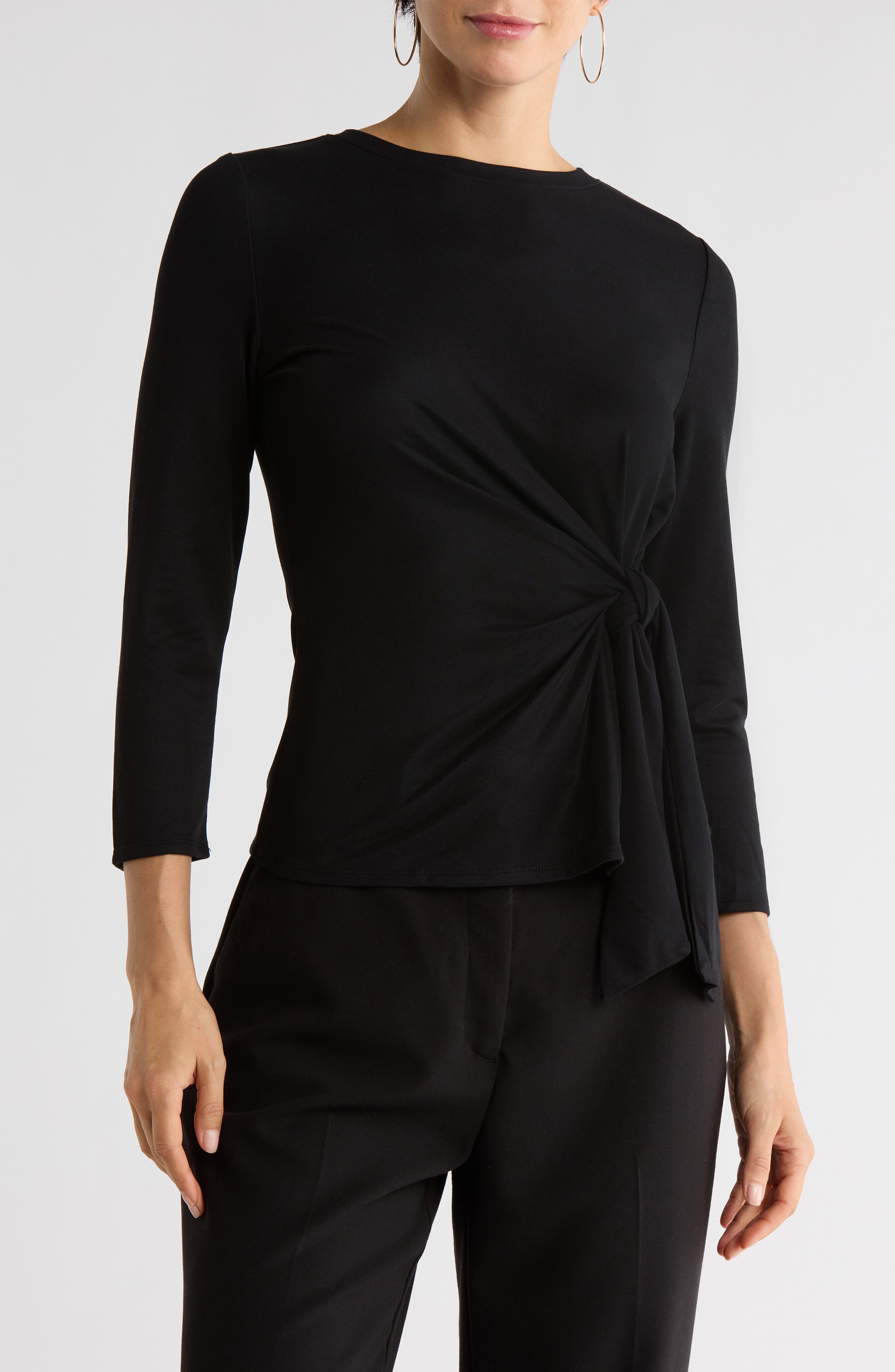 NORDSTROM RACK Three Quarter Sleeve Side Tie Knit Top