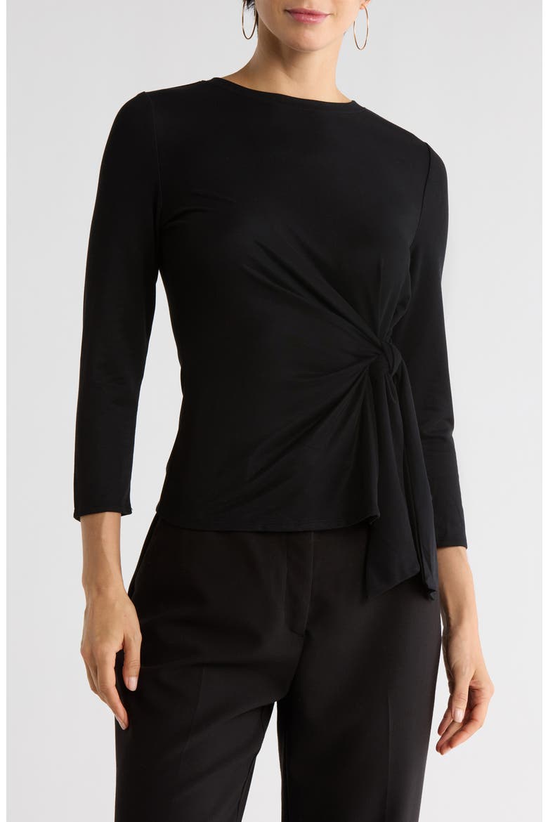 Three Quarter Sleeve Side Tie Knit Top, Main, color, BLACK