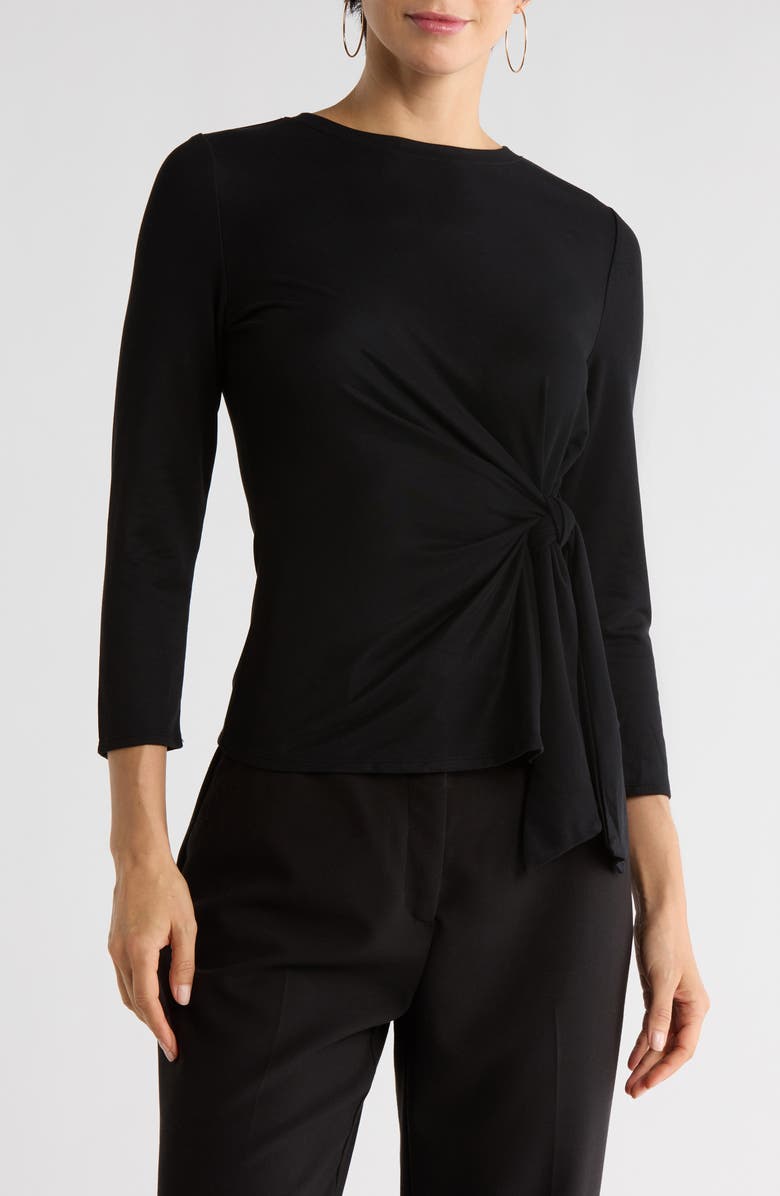 NORDSTROM RACK Three Quarter Sleeve Side Tie Knit Top, Main, color, Black