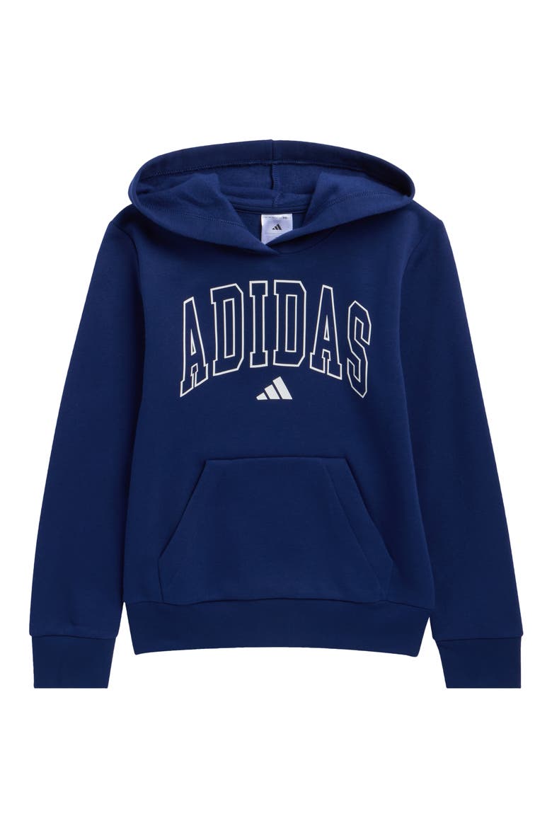 Kids' 3-Stripe Fleece Hoodie, Main, color, DARK BLUE