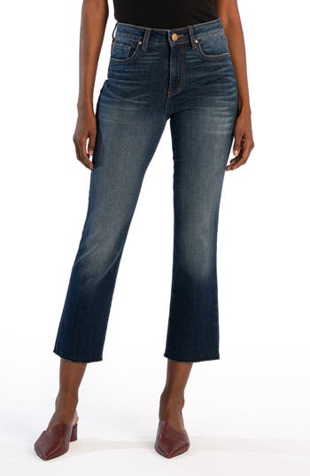 Kut From The Kloth Kelsey High Waist Raw Hem Crop Kick Flare Jeans In Forged