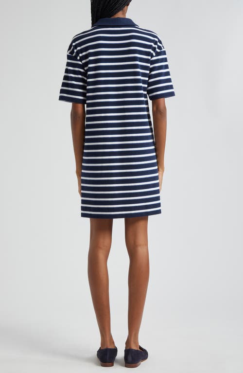 Veronica Beard Terrence Gestreiftes Minikleid Aus Frottee Aus Einer Baumwollmischung Mit Stickereien In Marine/off White/blue Surf