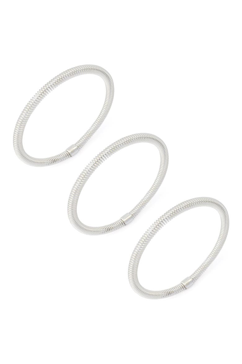 Set of Three Coiled Bangles, Alternate, color, SILVER