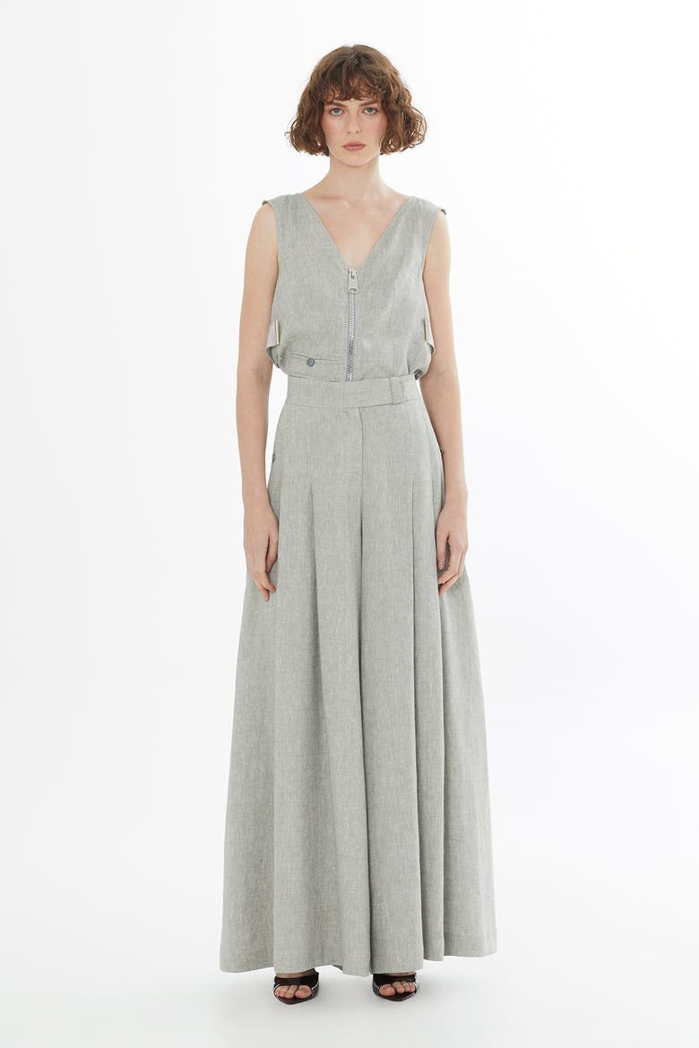 Green Belted Wide-Leg Linen Trousers, Main, color, Green