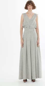 Gizia Green Belted Wide-Leg Linen Trousers