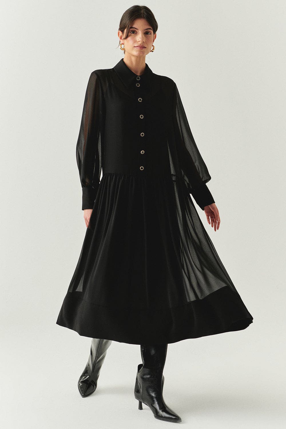 Birdie Shirt Collar Long Sleeve Dress - image 2