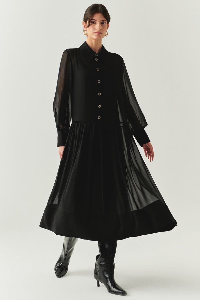 Birdie Midi Dress, Alternate, color, BLACK