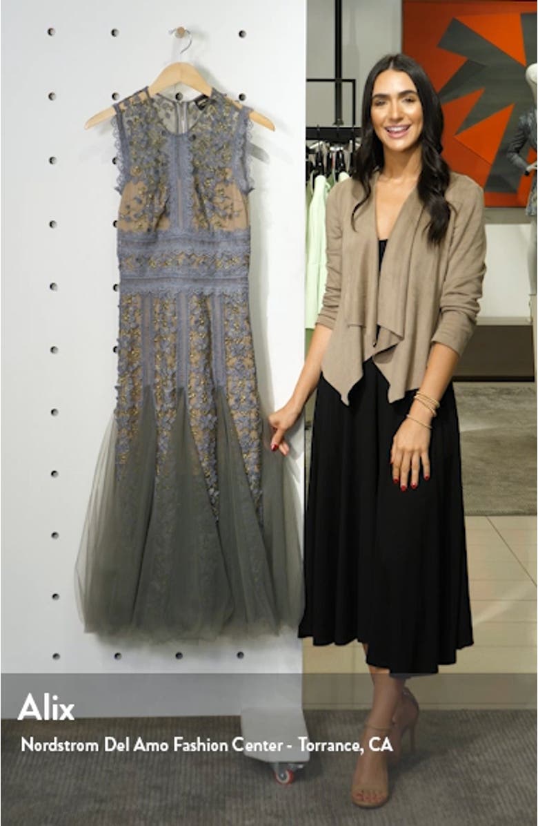 Megan Grey Floral Lace Midi Dress, sales video thumbnail