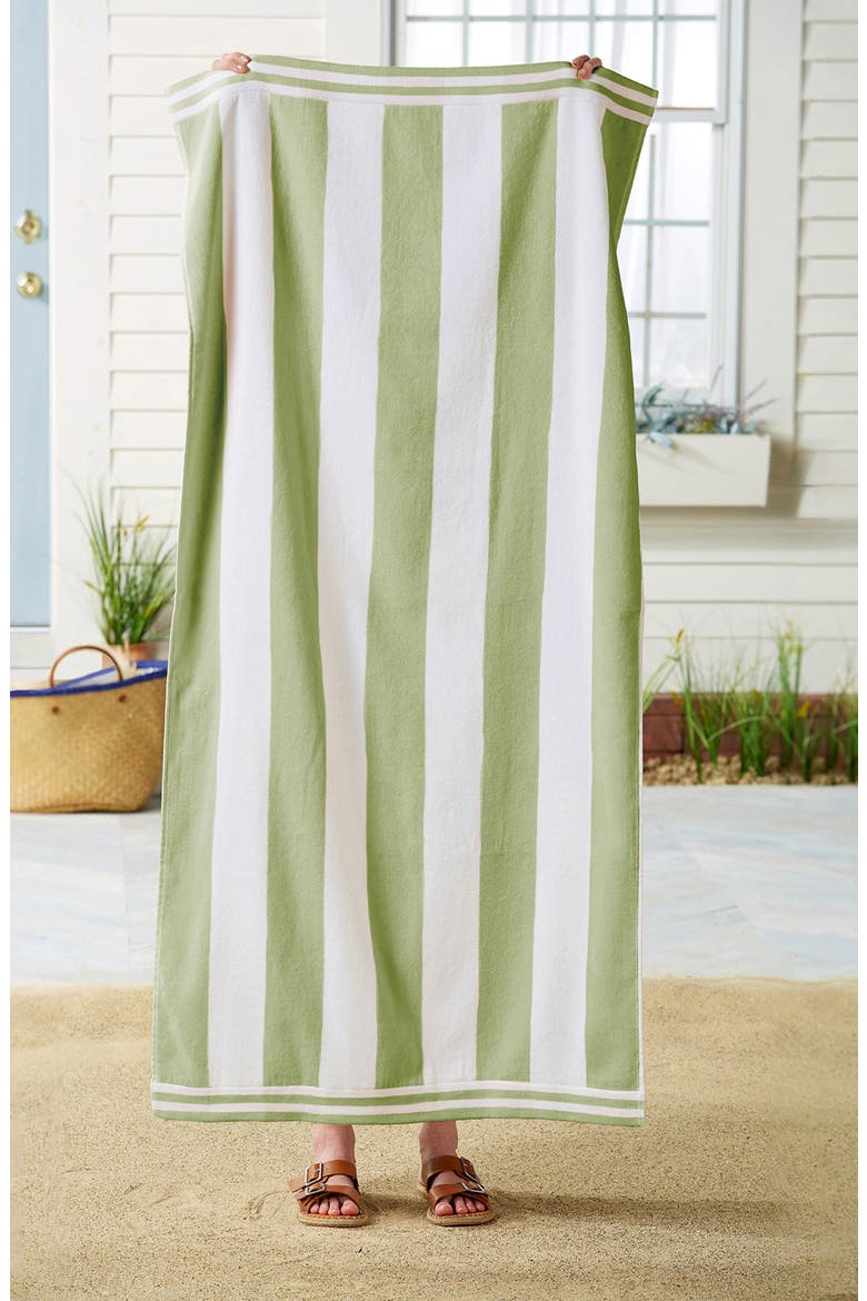 Oversize Stripe Beach Towel, Alternate, color, EUCALYPTUS GREEN / WHITE