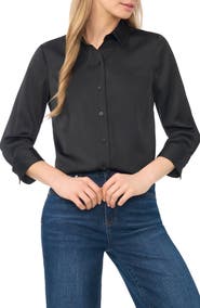 CeCe Button Front Satin Shirt