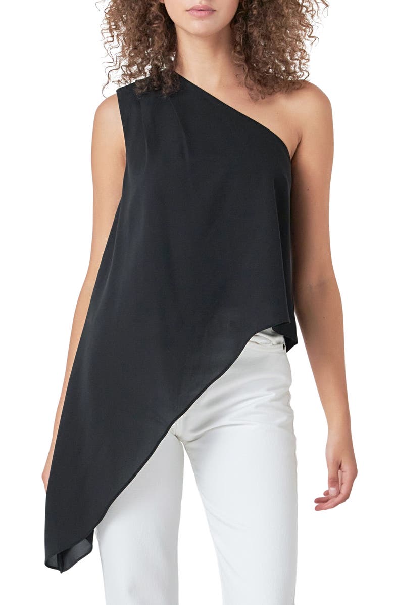 Endless Rose Asymmetric One-Shoulder Top, Main, color, Black