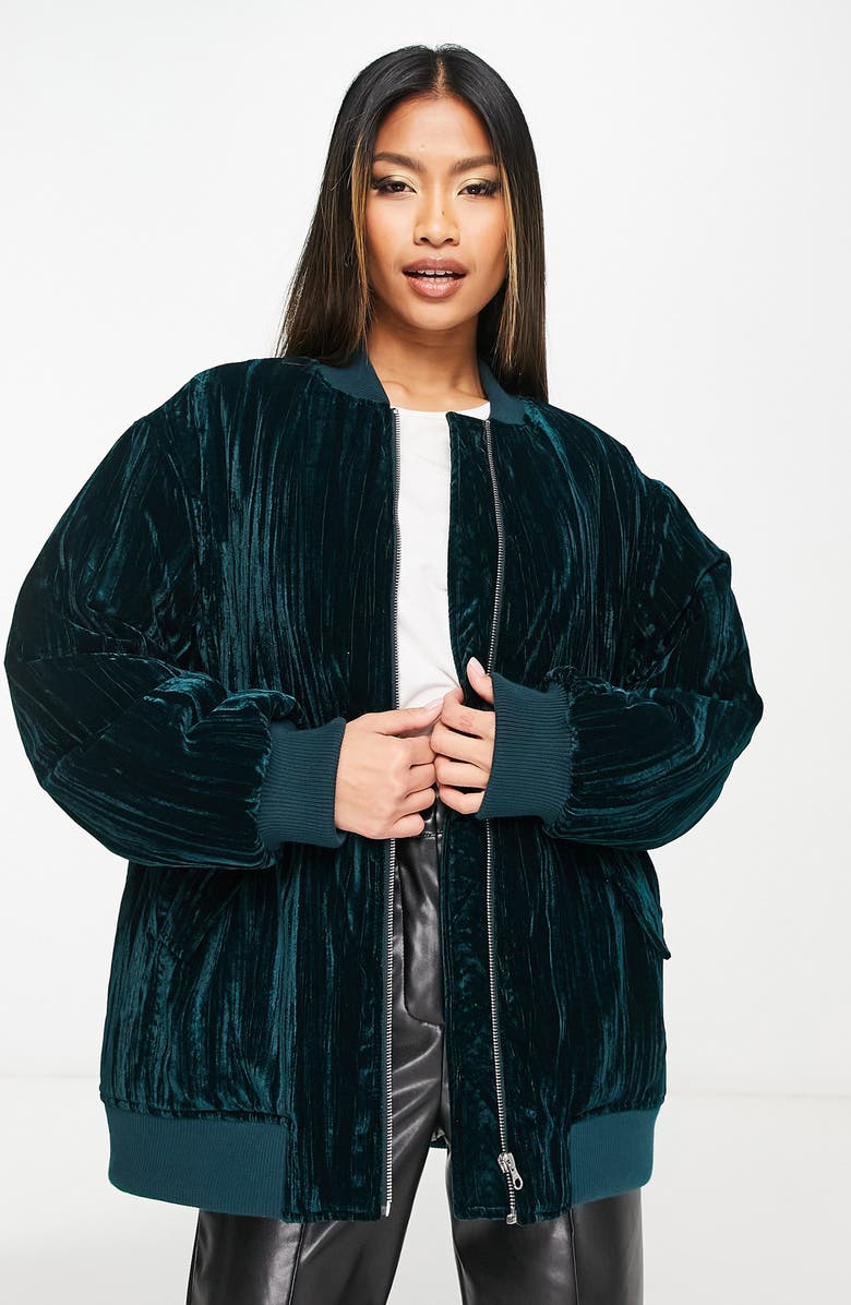 ASOS DESIGN Velour Bomber Jacket, Main, color, 