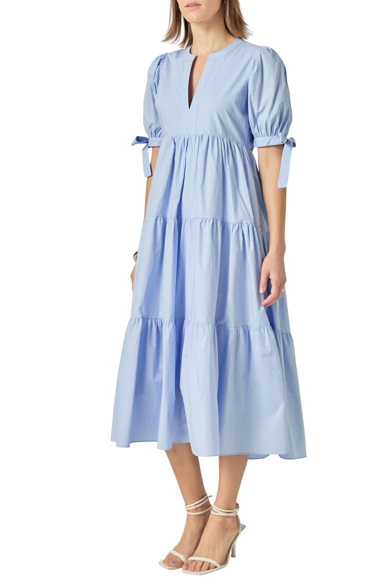 Tiered Midi Dress, Alternate, color, POWDER BLUE