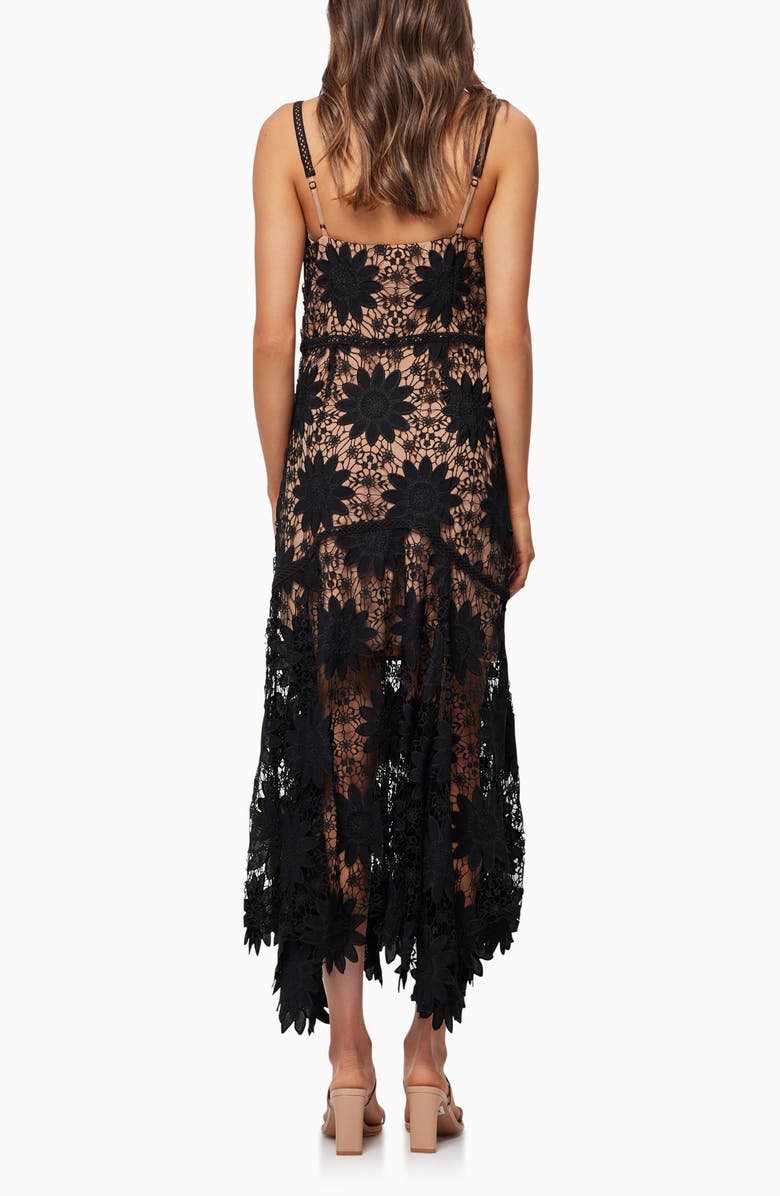 Elliatt Channeling Guipure Lace Handkerchief Hem Cocktail Dress, Alternate, color, Black