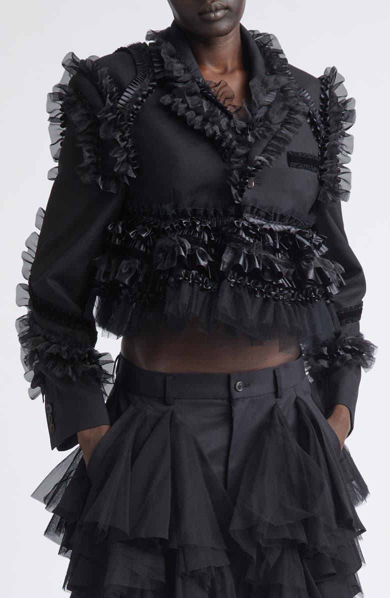 Noir Kei Ninomiya Wool Oxford Crop Jacket, Main, color, Black