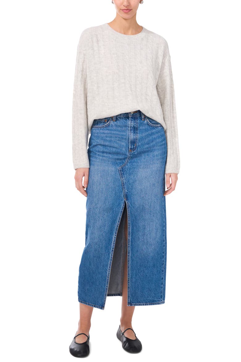 Mixed Stitch Crewneck Sweater, Alternate, color, SILVER HEATHER