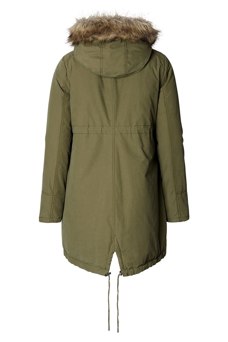 Malin Maternity Jacket with Faux Fur Trim, Alternate, color, ARMY