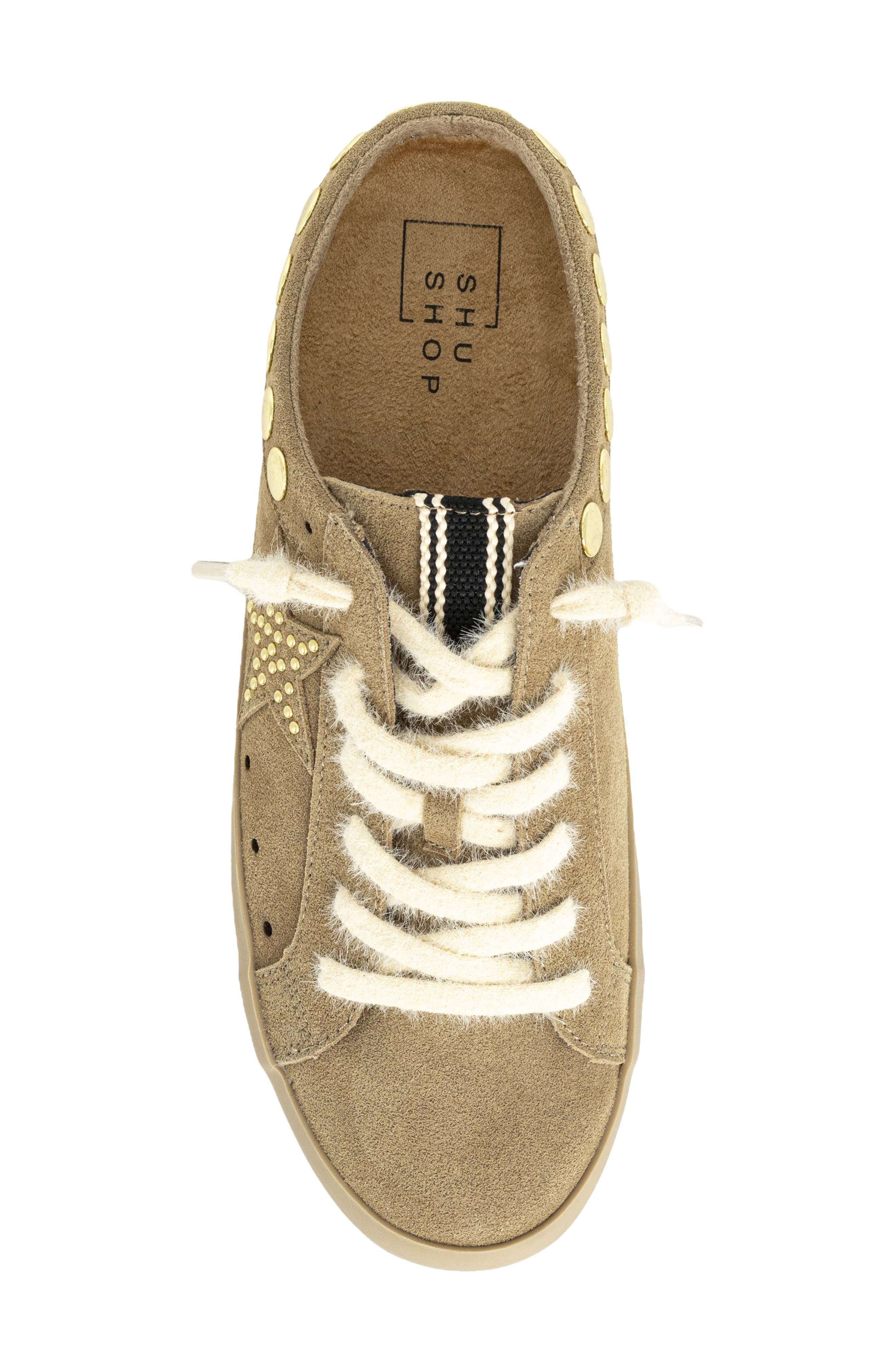 Pia Studded Sneaker Mule, Alternate, color, CAMEL SUEDE
