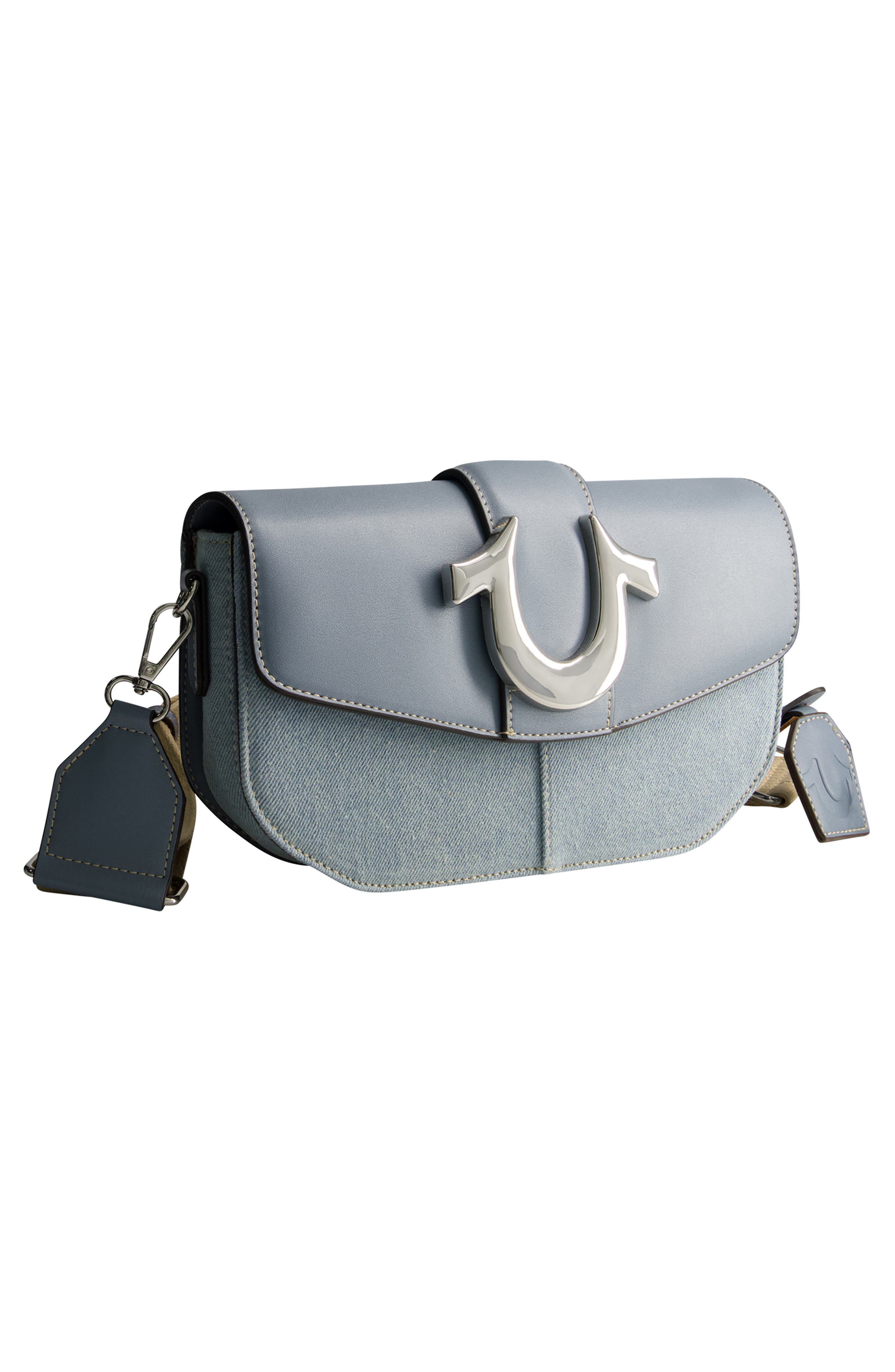 Denim Saddle Bag with Oversized Horseshoe Logo, Alternate, color, BLUE