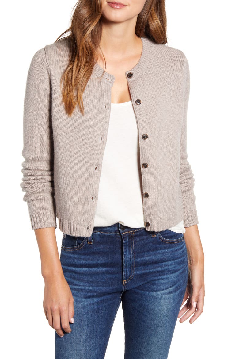 Crop Wool & Cashmere Cardigan, Main, color, OATMEAL