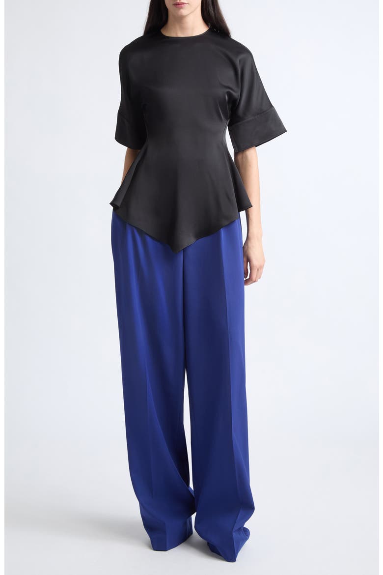Flared Satin Top, Alternate, color, BLACK