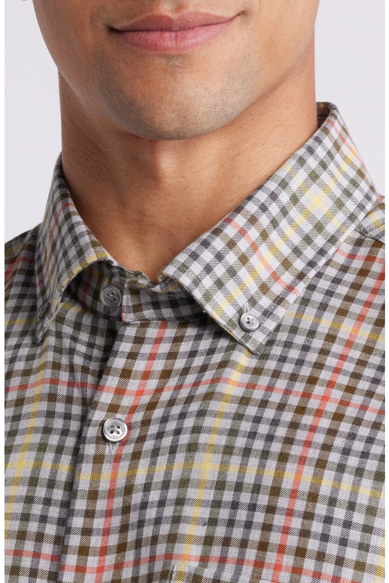 Lightweight Mixed Check Cotton Twill Button-Down Shirt, Alternate, color, GREY HEATHER