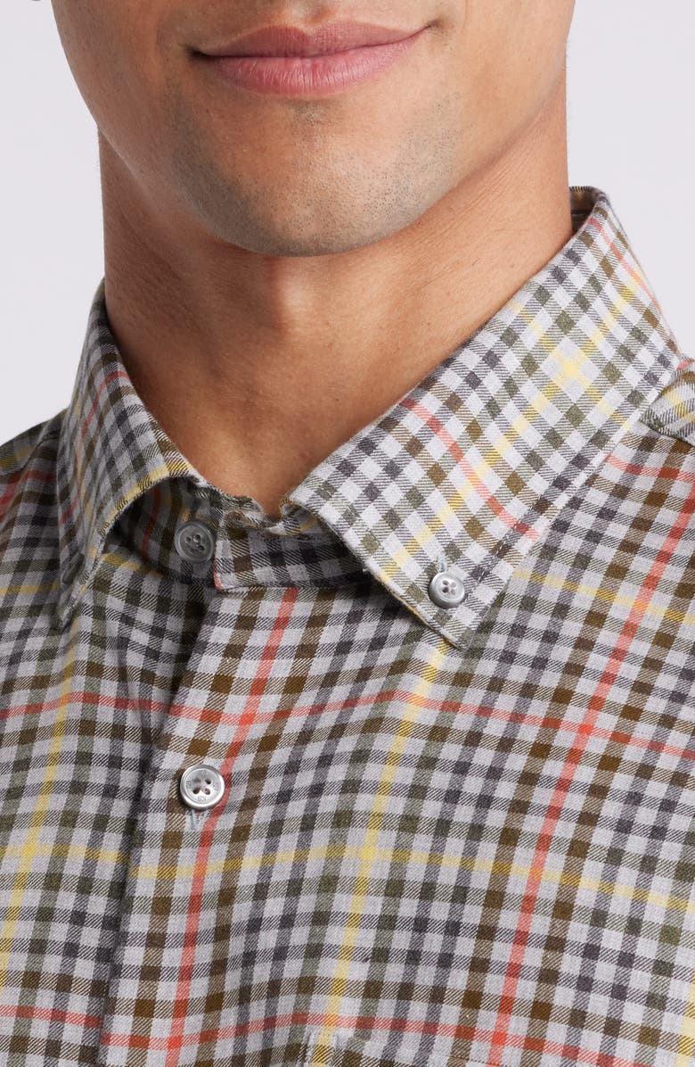 Scott Barber Lightweight Mixed Check Cotton Twill Button-Down Shirt, Alternate, color, 