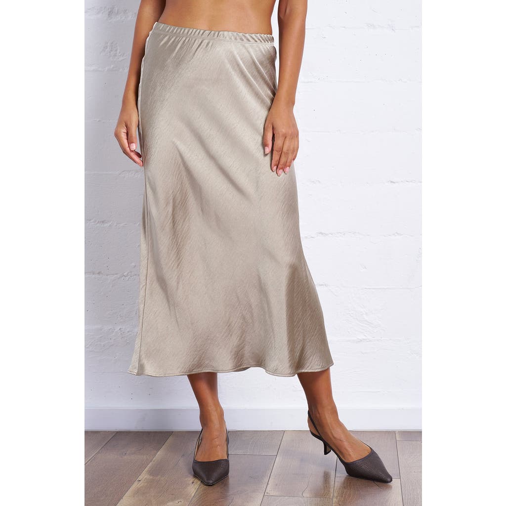 Franne Golde Bias Cut Satin Midi Skirt With Side Slit