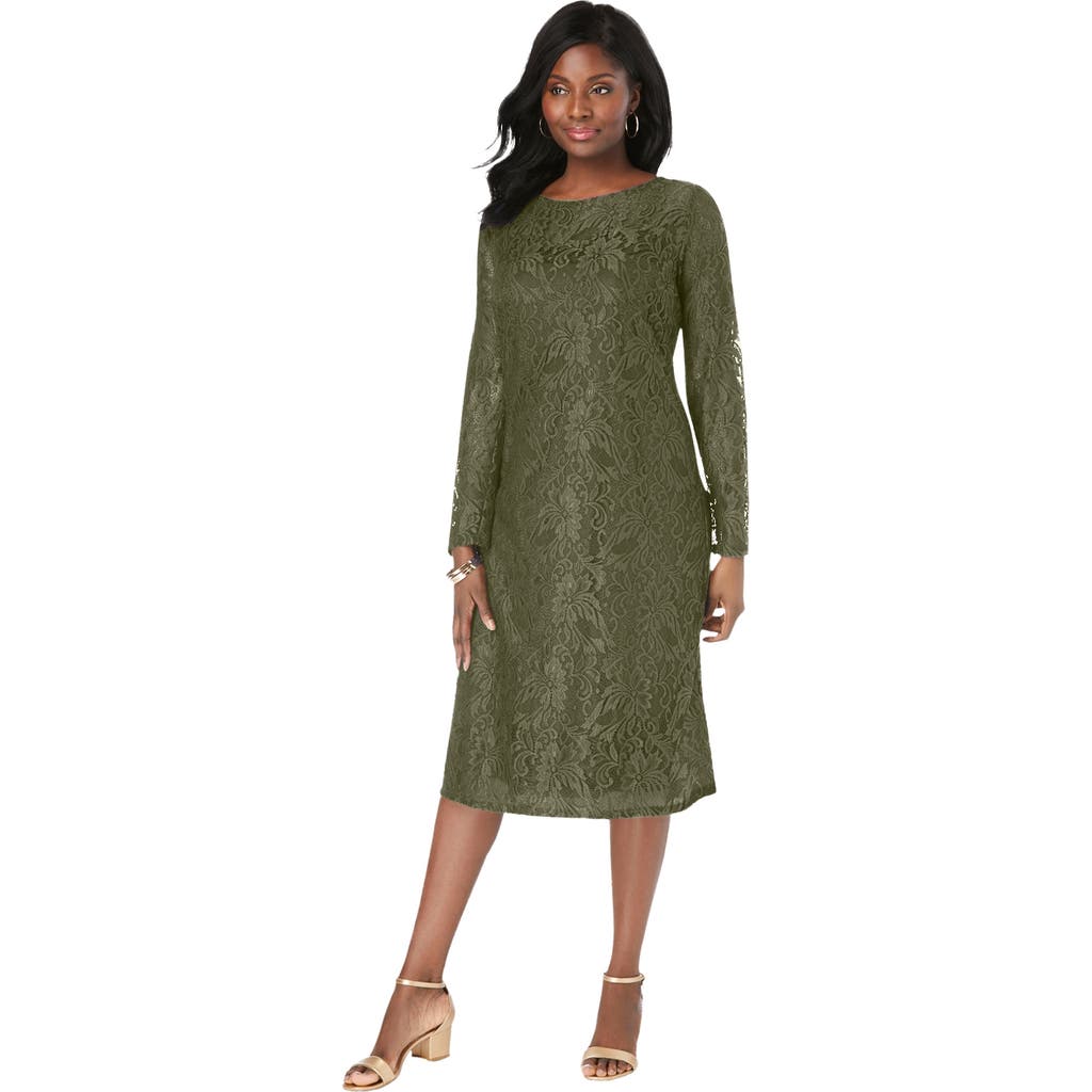 Jessica London Stretch Lace Shift Dress In Green