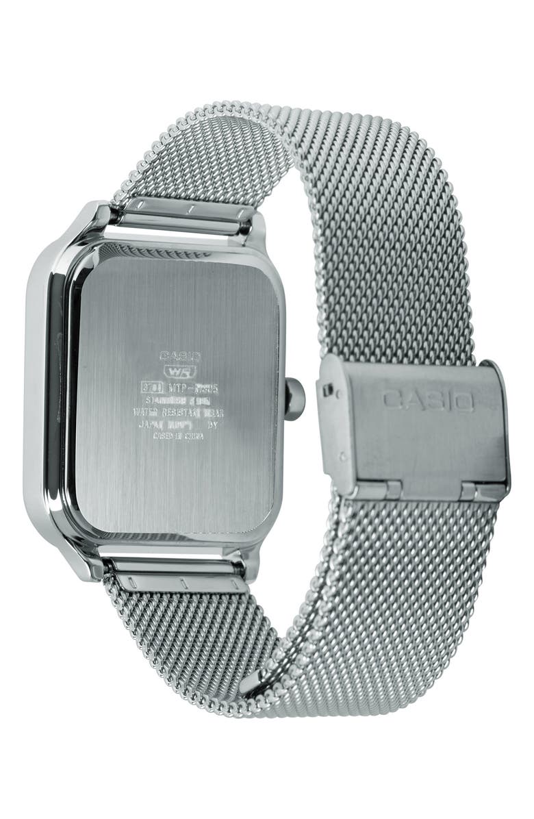 CASIO Moonphase Mesh Strap Watch, 44.5mm x 34mm, Alternate, color, Silver