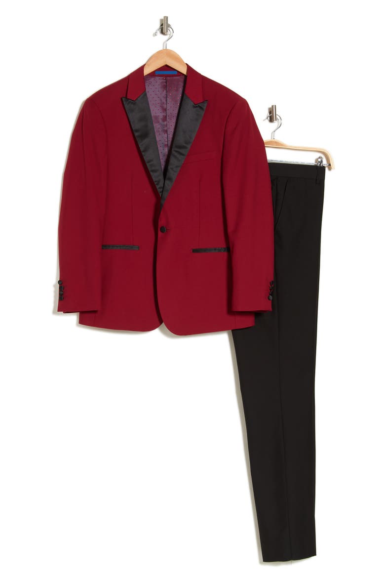 Slim Fit Satin Peak Lapel 3-Piece Tuxedo, Alternate, color, RED
