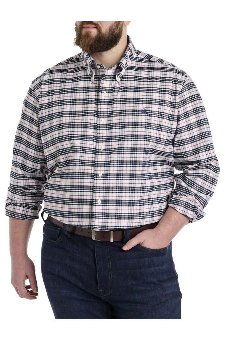 Big & Tall Non-Iron Tartan Plaid Sport Shirt, Main, color, WHITE NAVY TARTAN