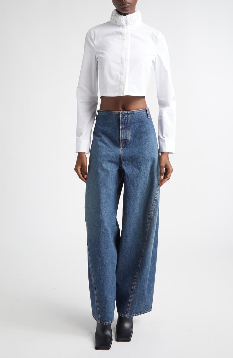 Alaïa Twisted Detail Crop Poplin Shirt, Alternate, color, Blanc