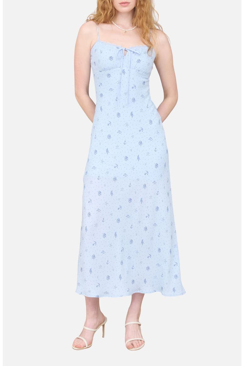 Nautical Print Empire Waist Sundress, Main, color, DUSTY BLUE