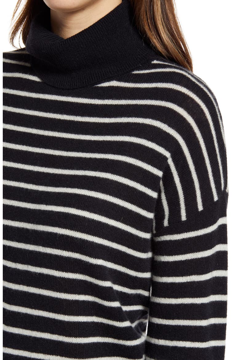 Cashmere Turtleneck Sweater, Alternate, color, BLACK- IVORY JOSEPHINE STRIPE