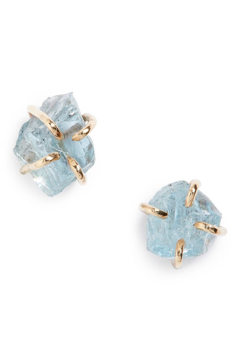 Raw Aquamarine Stone Stud Earrings, Main, color, AQUA/ GOLD