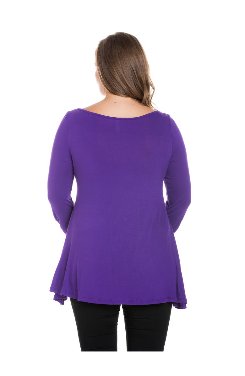 24seven Comfort Apparel Plus Size Ruched Sleeve Swing Tunic Top, Alternate, color, Purple