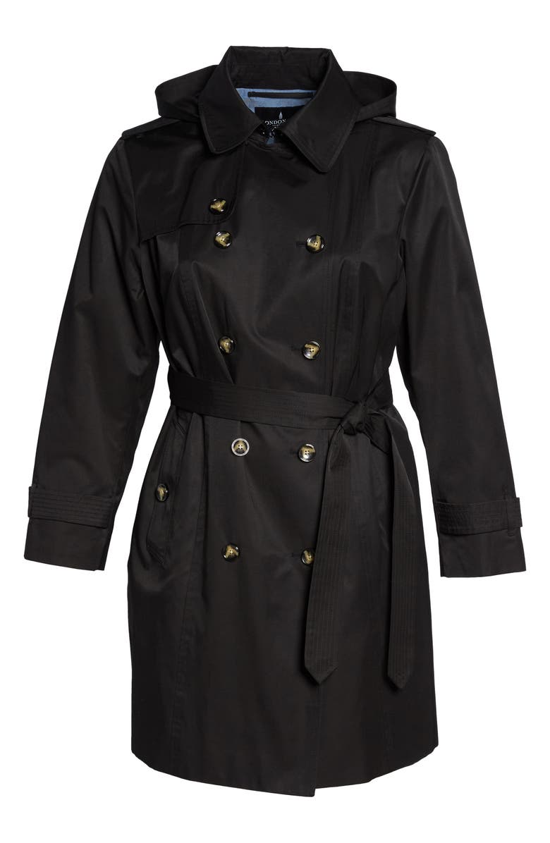 London Fog Hooded Double Breasted Trench Coat, Alternate, color,