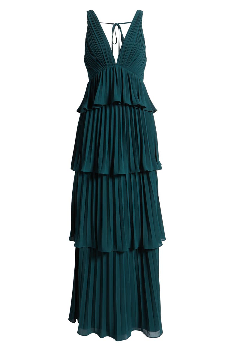 Tiered Gown Pleated, Alternate, color, EMERALD GREEN