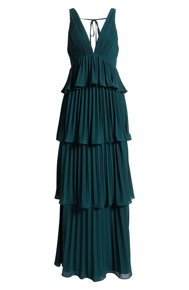 Lulus Tiered Gown Pleated, Alternate, color, Emerald Green